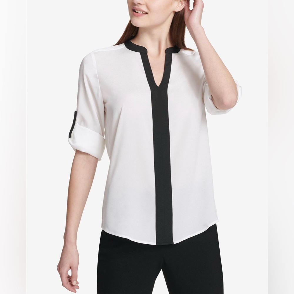 Calvin Klein Black and White Contrast Blouse